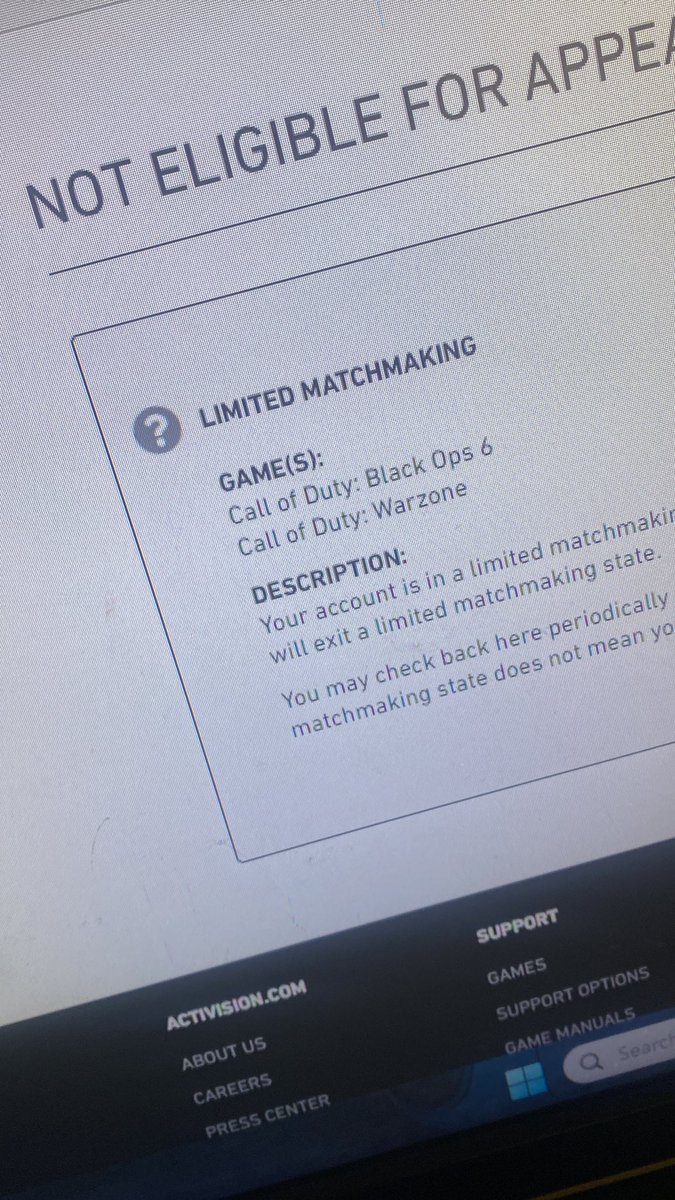Aruqxlo's tweet photo. Well here we are again after 11 days just got shadow banned again, for what grinding camos in wz. Fix your anti cheat system @CallofDuty ranked is unplayable too cause of all the cheaters #shadowbanned #anticheatsystem https://t.co/ZAsBPdzqAn