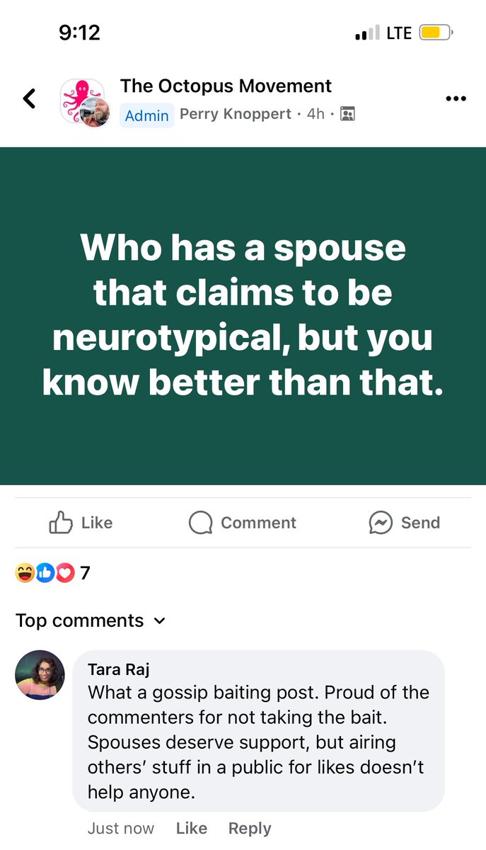 Disappointing to see this kinda gossip bait from a group targeting #neurodivergent folks. Proud of the commenters for not taking the bait. Airing other’s dirty laundry in public spaces isn’t a path to support. #neurodiversity
