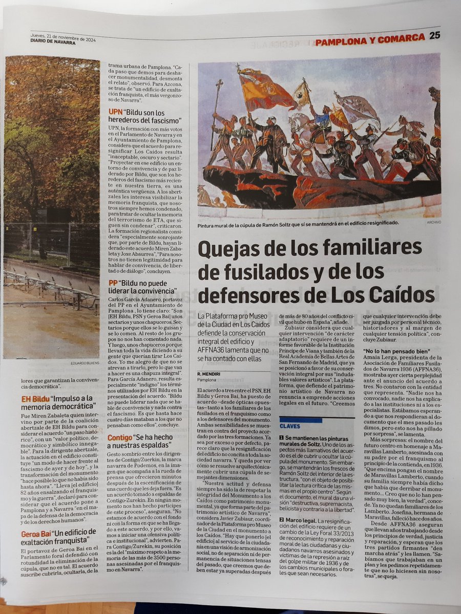 Interesante el enfoque que Diario de Navarra dio ayer al acuerdo sobre el Monumento a los Caídos.