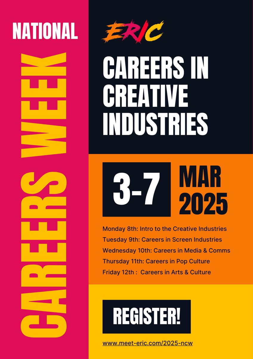 Sad that Discover! Creative Careers Week is almost over? Want something to look forward? Date for your diary <a href="/theericapp/">ERIC</a> x National Careers Week. 3- 7 March 2025. Online and free, all week. Register here: meet-eric.com/2025-ncw