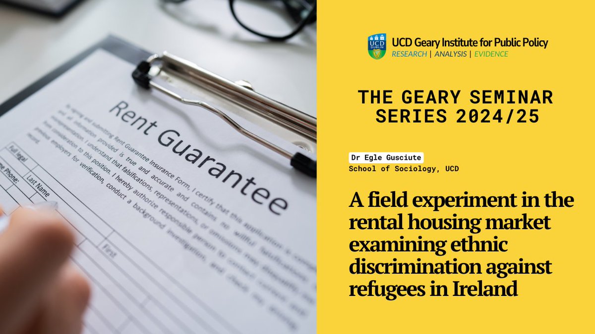 🎥 New video alert! The video of last week’s Geary Seminar is now live. You can watch the presentation of Dr Egle Gusciute, School of Sociology, UCD titled ‘A field experiment in the rental housing market examining ethnic discrimination against refugees in Ireland’ on our Youtube