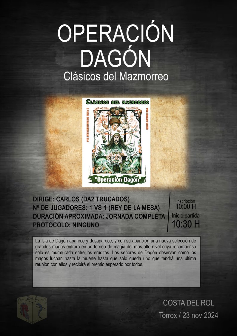 ¿Queríais más? ¡¡Pues ven a la COSTA DEL ROL!!
<a href="/MalagaQuest/">MálagaQuest</a> <a href="/ElGremio_e/">El Gremio de los Elementos</a> <a href="/Da2trucados/">Aso. C. Da2 Trucados 🎲</a> <a href="/JaimeTF/">Jaime Torres Fdez</a> <a href="/Talessya1/">PEKIS ROL</a> <a href="/Tilmost/">Tilmöst ᚠ</a>