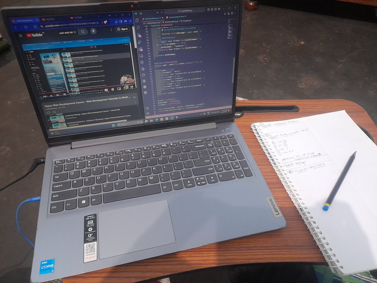 6116Hayat's tweet image. 22/11

Today&apos;s Learning ✨ 

WebDev: 
➡ Vid 62 &amp;amp; Vid 64 : Business Name Generator ✅ 
➡ Vid 63 : Array 

#LearnInPublic #javascript #codewithHarry