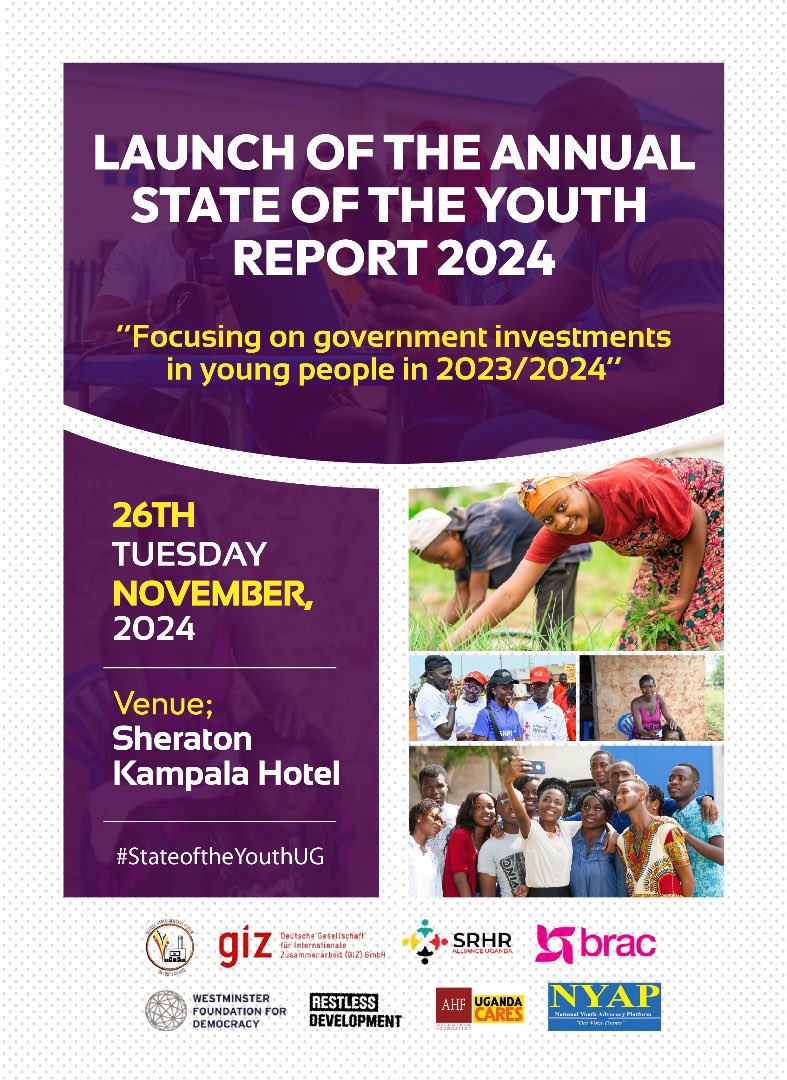 AHF Uganda Cares (@ahfugandacares) on Twitter photo The Annual State of the Youth Report 2024 will be launched on the 26th November, 2024.
This report will focus on assessing the impact of government investments in young people and their contributions to Uganda’s growth in 2023/2024.
#StateOfTheYouthUG
<a href="/UpfyaOrg/">upfya org</a>
<a href="/NYPUganda/">National Youth Parliament of Uganda</a> The Annual State of the Youth Report 2024 will be launched on the 26th November, 2024.
This report will focus on assessing the impact of government investments in young people and their contributions to Uganda’s growth in 2023/2024.
#StateOfTheYouthUG
<a href="/UpfyaOrg/">upfya org</a>
<a href="/NYPUganda/">National Youth Parliament of Uganda</a>