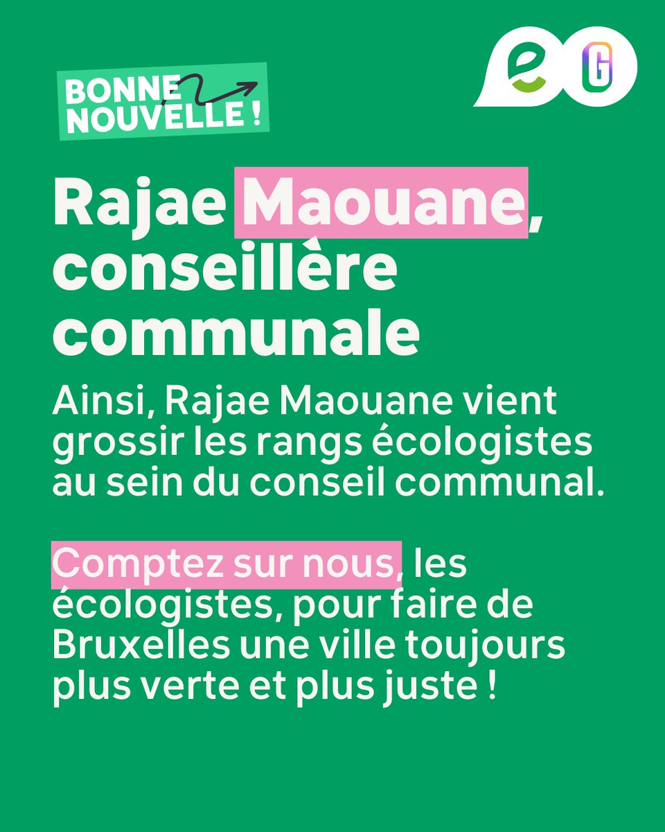 Benoit Hellings (@benoithellings) on Twitter photo Les Vert·e·s obtiennent un 7ème siège au conseil communal de la @VilleBruxelles ! 🗳️🌻
Le recomptage des voix exprimées le 13/10 confirme le vote très progressiste des Bruxellois·es.
Bienvenue, <a href="/RajaeMaouane/">Rajae Maouane 🌎🌻</a> ! ✊🌍 Les Vert·e·s obtiennent un 7ème siège au conseil communal de la @VilleBruxelles ! 🗳️🌻
Le recomptage des voix exprimées le 13/10 confirme le vote très progressiste des Bruxellois·es.
Bienvenue, <a href="/RajaeMaouane/">Rajae Maouane 🌎🌻</a> ! ✊🌍