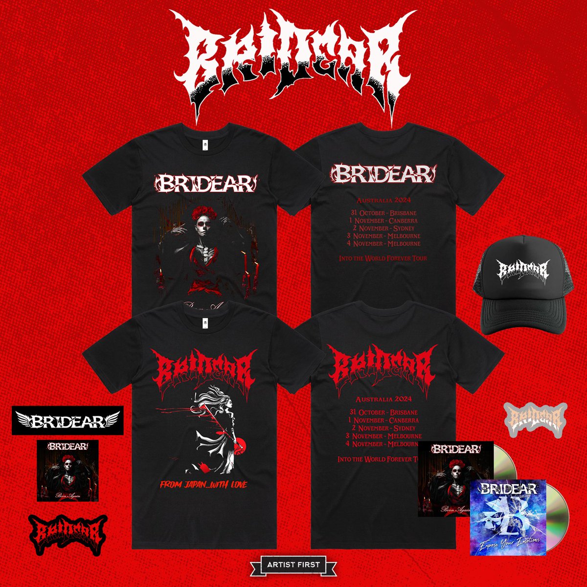 PsychomanteumR's tweet photo. Official Australia @Bridear_info webstore is open exclusively from Artist First! Ltd tour shirt reprint pre-orders are available until Friday November 29th. New patches, hats and pins also available!
https://t.co/N2QKarU3YC
#BRIDEAR #Australia #ArtistFirst #BornAgain #ITWFtour https://t.co/vdsXpb7mA3