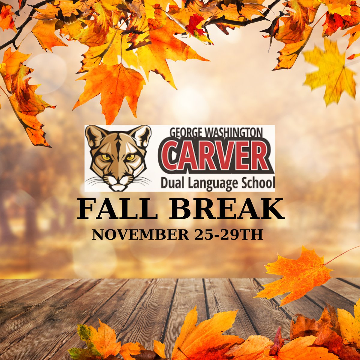 Carver and all KCPS schools and offices will be closed all next week in observance of Thanksgiving. We will return to school on Monday December 2.
Hope everyone gets plenty of rest and is surrounded with love, care, and happiness. See you all back on Dec. 2nd.