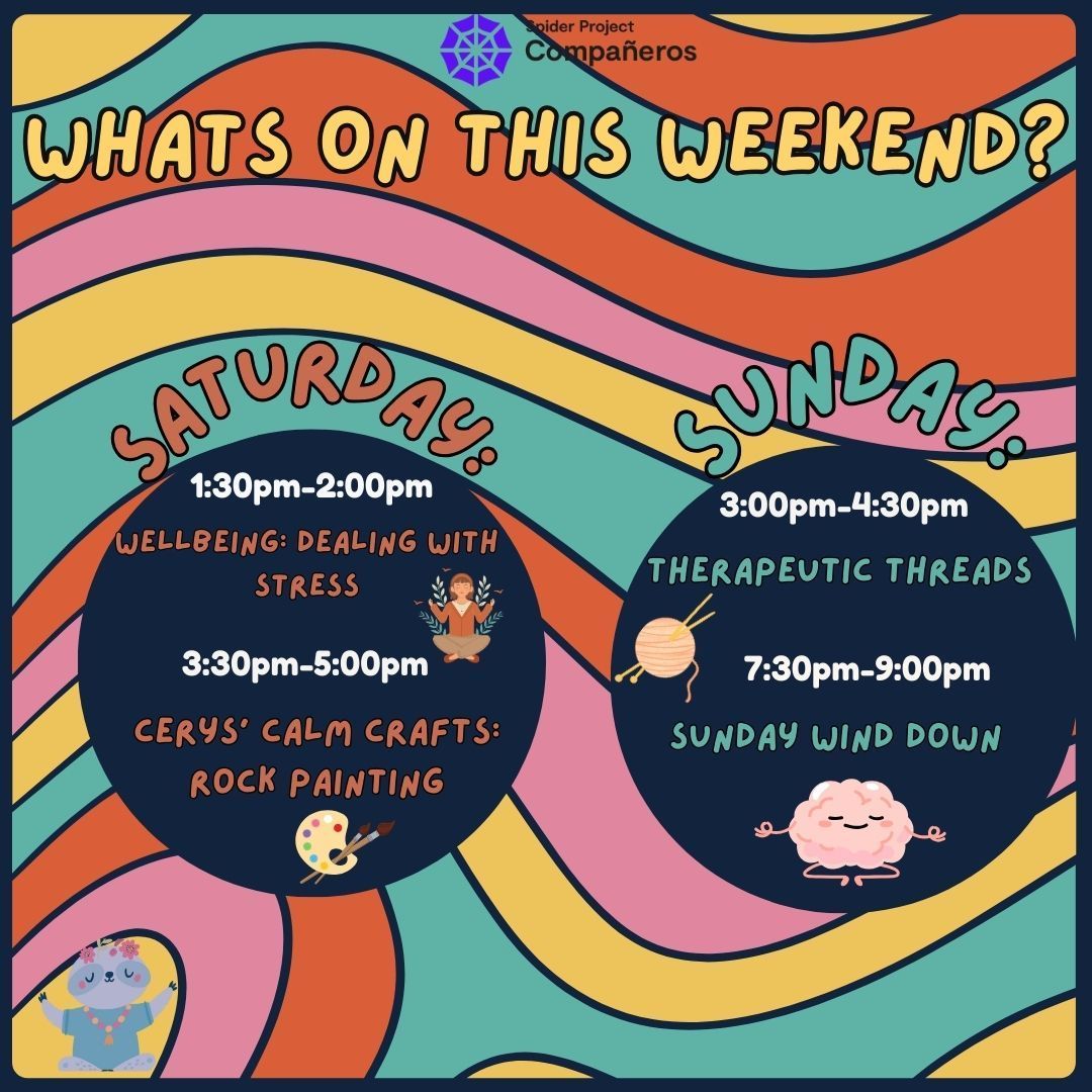 companeros_sp's tweet photo. Take a look at what we have on this weekend ! 🧶 🧘 💜
#creativerecovery #wellbeing https://t.co/0ysJ8btv01