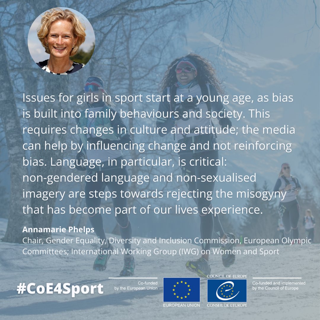 Council of Europe Sport (@coe_sports) on Twitter photo The power of sports media to influence change and mitigate gender bias –
<a href="/PhelpsAnnamarie/">Annamarie Phelps</a>, Chair of <a href="/The_EOC/">The EOC: home of the European Games & EYOF</a>'s Gender Equality, Diversity and Inclusion Commission & of <a href="/IWGWomenSport/">IWG Women & Sport</a>, at the 2nd media informative session of the #AllInPlus joint <a href="/EuSport/">EUSport</a>-@CoE project
#CoE4Sport The power of sports media to influence change and mitigate gender bias –
<a href="/PhelpsAnnamarie/">Annamarie Phelps</a>, Chair of <a href="/The_EOC/">The EOC: home of the European Games & EYOF</a>'s Gender Equality, Diversity and Inclusion Commission & of <a href="/IWGWomenSport/">IWG Women & Sport</a>, at the 2nd media informative session of the #AllInPlus joint <a href="/EuSport/">EUSport</a>-@CoE project
#CoE4Sport