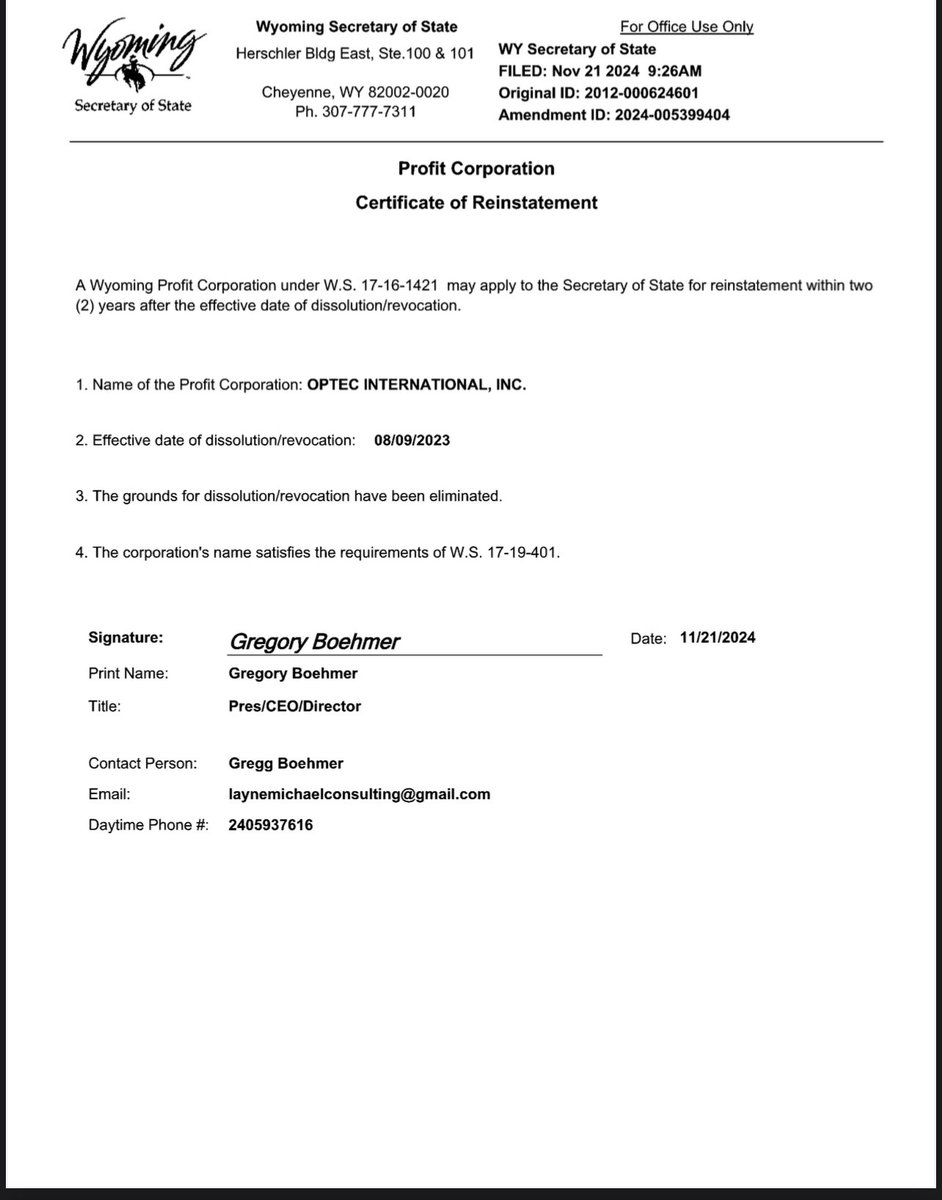 coldhardcash_mb's tweet photo. $OPTI. Full Reinstatement signed on November 21st,
2024
Things are moving forward 🔥🔥 https://t.co/6s0bORPf4R