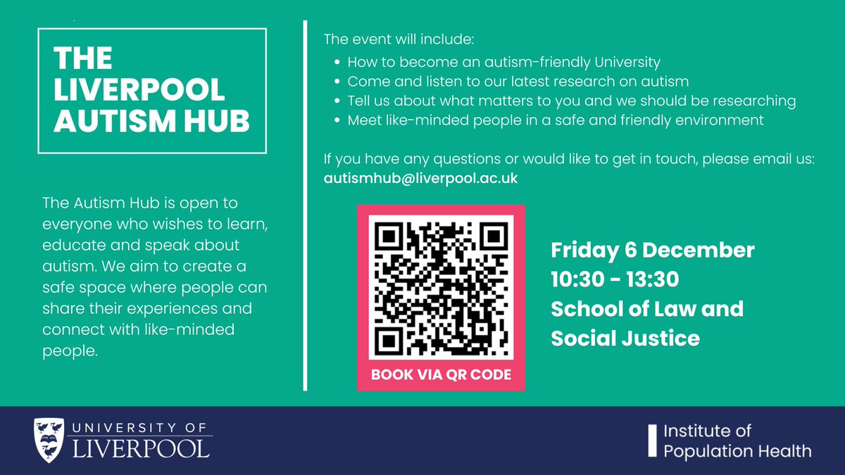 We are excited to announce that the next Liverpool Autism Hub will take place on Friday 6th December at 10.30am. Here's the link to register: livpsych.eu.qualtrics.com/jfe/form/SV_54…
