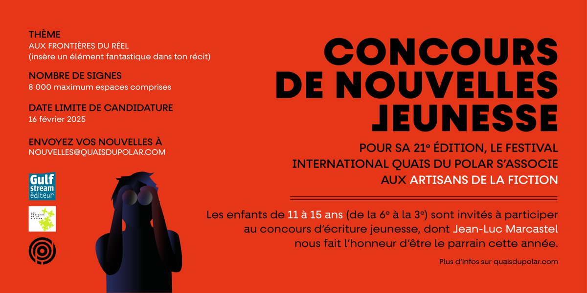 [CONCOURS DE NOUVELLES]
Nos concours de nouvelles s'adressent aussi aux plus jeunes ! ✍️
En association avec les Artisans de la Fiction, les enfants de 11 à 15 ans (de la 6e à la 3e) sont invités à participer au concours d’écriture jeunesse parrainé par Jean-Luc Marcastel !