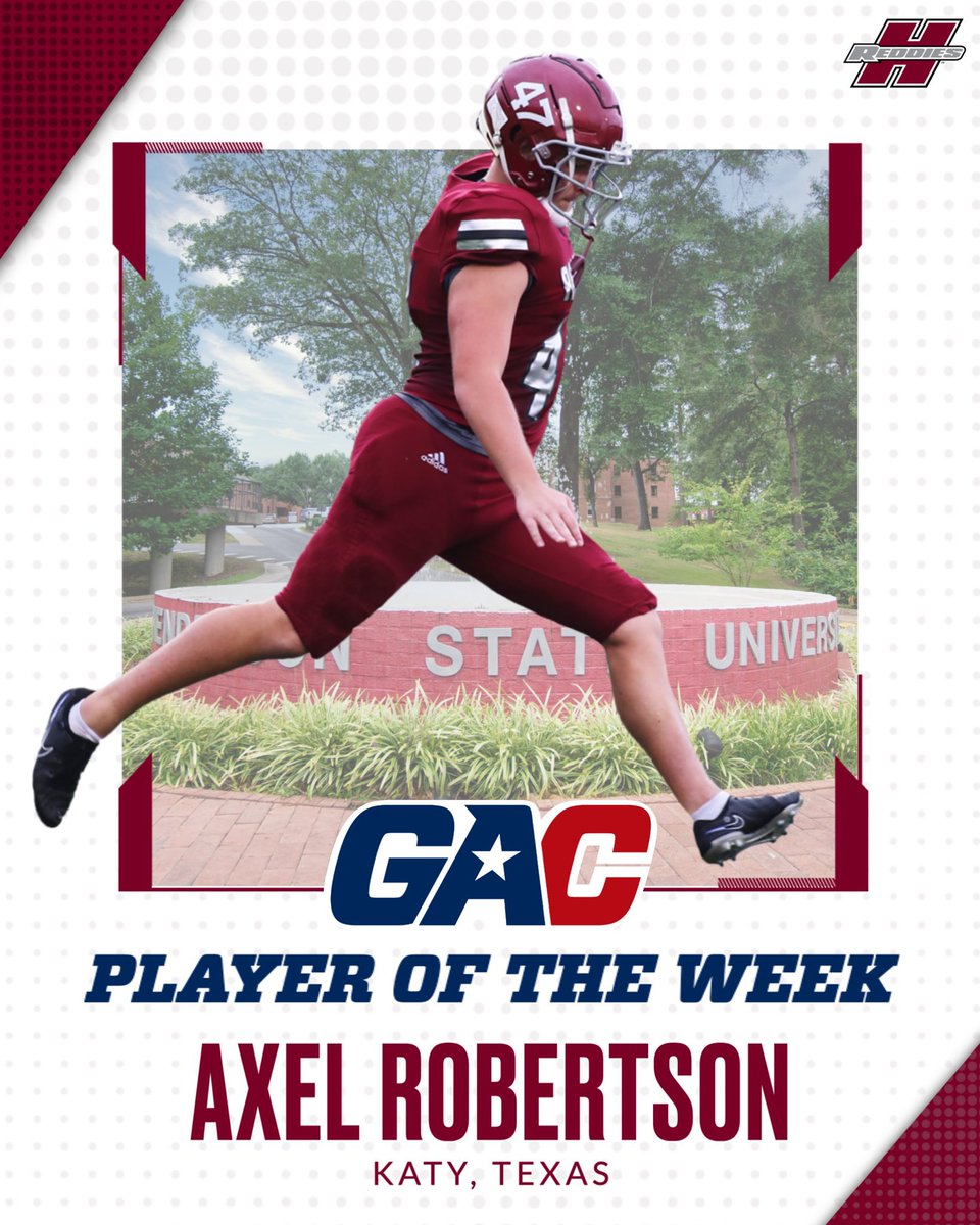 Way to go <a href="/RobertsonAxel/">Axel Robertson</a>.  What a great season. We are ready and focused to work even harder for his senior season. He will be the top punter.  <a href="/ReddiesFB/">Henderson State Football</a> and all the coaches make this team really great.  Keeping grinding #CodeRed #NoMereBeast