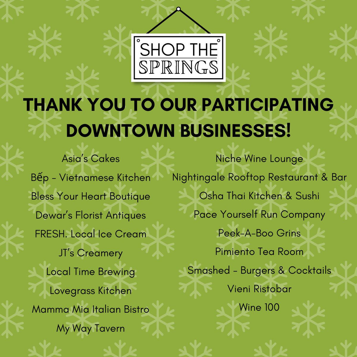 We’re thrilled for Shop the Springs happening Dec. 7-14! A huge THANK YOU to our participating downtown businesses for joining this initiative to support local. Get ready to shop, stamp, and win! More details here: hollyspringsnc.gov/shopthesprings