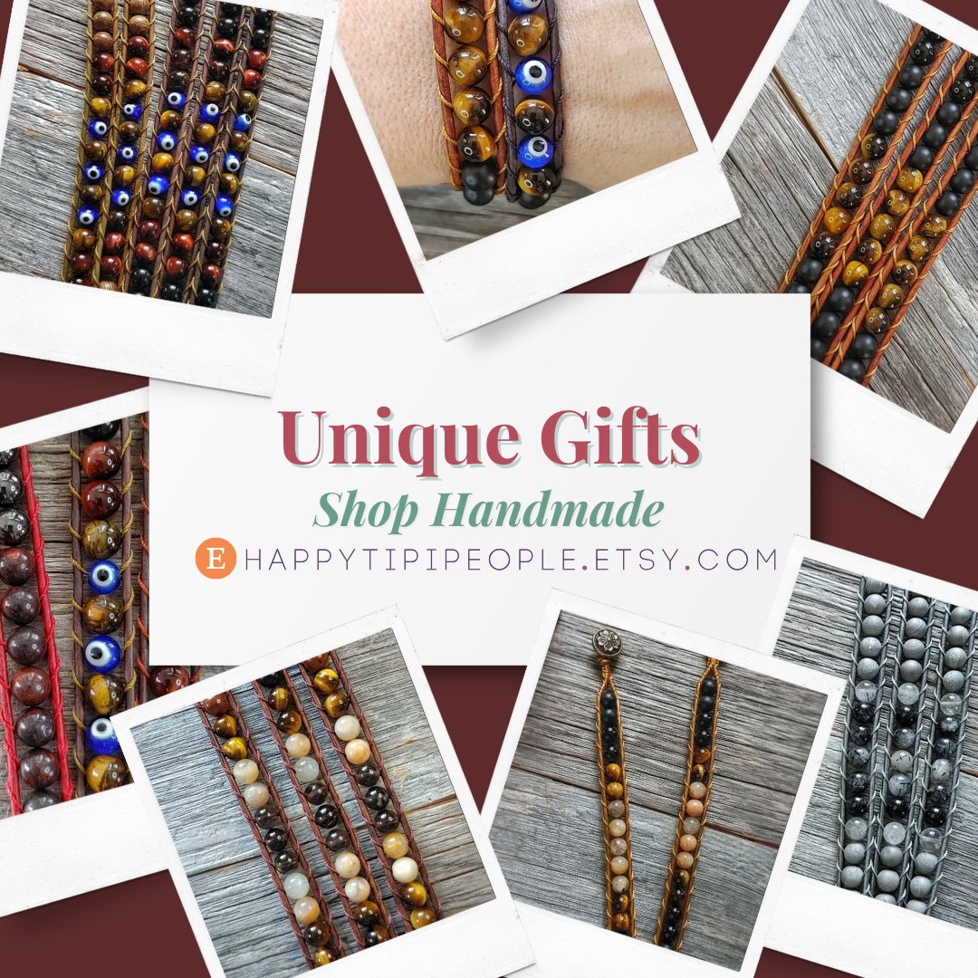 Here is your #FridayMotivation to #ShopSmall

Join the Bracelet Club👇
ko-fi.com/mosdefsteph/ti…
Bracelets for sale👇
happytipipeople.etsy.com

#Handmade leather &amp; gemstone #Bracelets
#Unique #Jewelry #Gifts #GiftIdeas #Etsy
#FridayVibes #FridayFeeling
Good Friday - Happy FriYay🖖