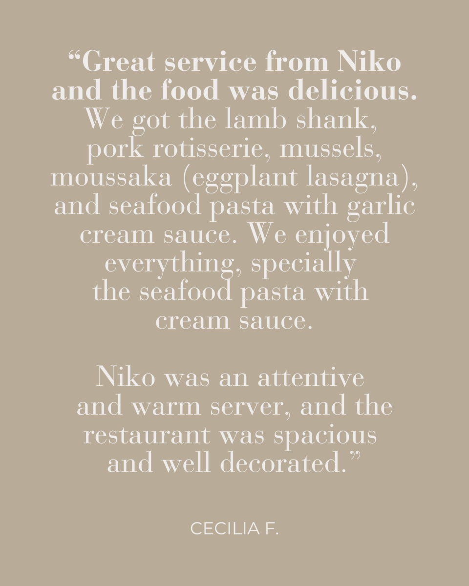 FlogaToronto's tweet photo. We still feel flush with pride when we read our incredible customers' reviews. 

Cecilia F. Wrote: 5 Stars!
“Great service from Niko &amp; the food was delicious. We got the lamb shank, pork rotisserie, mussels, moussaka, and seafood pasta with garlic cream sauce. We enjoyed ...” https://t.co/cgOdIRHu9Y