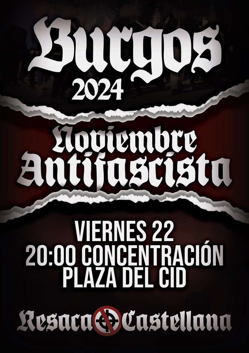 HOY, 20:00 EN LA PLAZA DEL CID.

TODXS A LA CALLE
BURGOS ANTIFASCISTA
