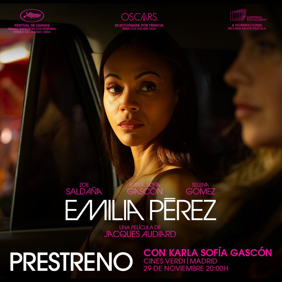 ¡Atención cinéfil@s que estáis esperando el estreno de “Emilia Pérez”! El próximo viernes 29 de noviembre podrás verla en preestreno con la presencia de Karla Sofía Gascón para presentarla en el pase de las 20:00 horas. No te quedes sin tu entrada en web o taquilla.