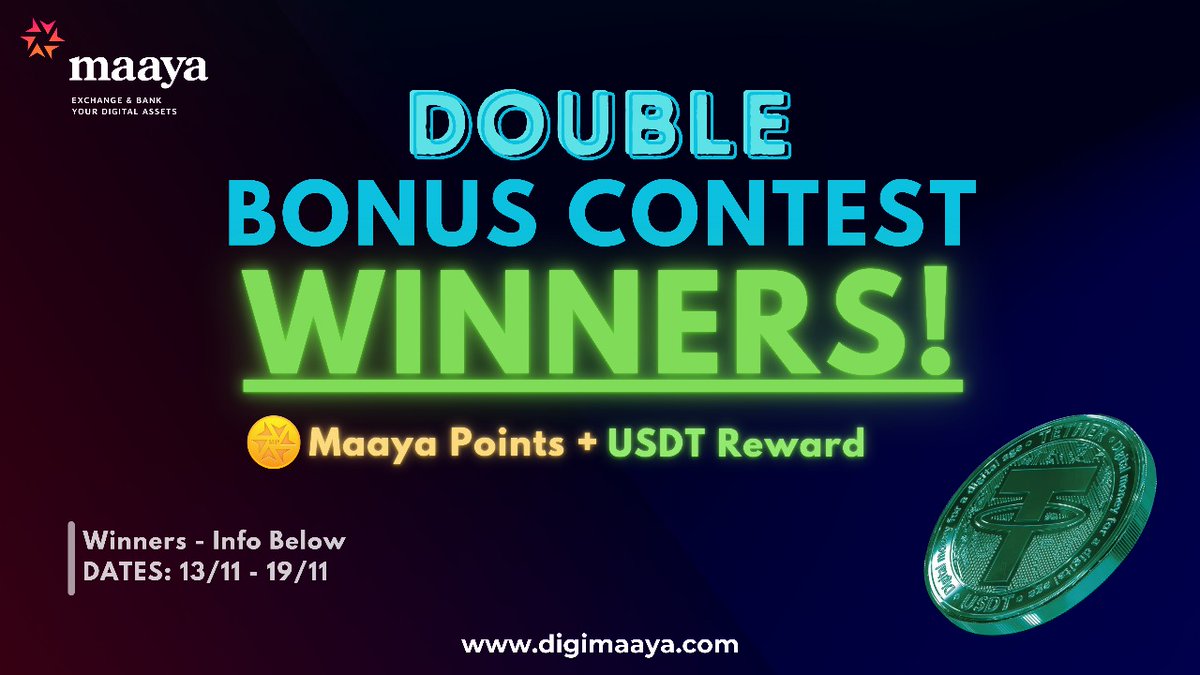 DigiMaaya's tweet photo. 🏆 Maaya Points Double Contest Winners! 

TG IDs⬇️

🥇 20 USDT: @jomstaid 

🥈 10 USDT: @SuperDupperG @Moksha73

🥉 5 USDT: @vamsi551 @kalyan79891 @Kalyanbabu_D @Jay_0066 @Tarun5974 @AhmedTwv @Khal1230 @Messibest101 @Abdul1T11 @Luffy260903

DM @Raina2803 BEP20 USDT (24h)! 🎉 https://t.co/2OFDTQH2AG