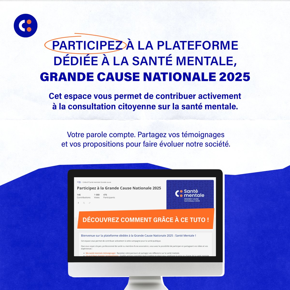 🗳️Vous avez la parole ! #MaGrandeCause

👉Rejoignez le mouvement, partagez vos idées et votez pour vos propositions préférées sur la #SantéMentale, pour faire évoluer la société. 
 
💬Je donne mon avis : bit.ly/jeparticipe-ma…

#gcn2025 #Grandecause #consultationcitoyenne