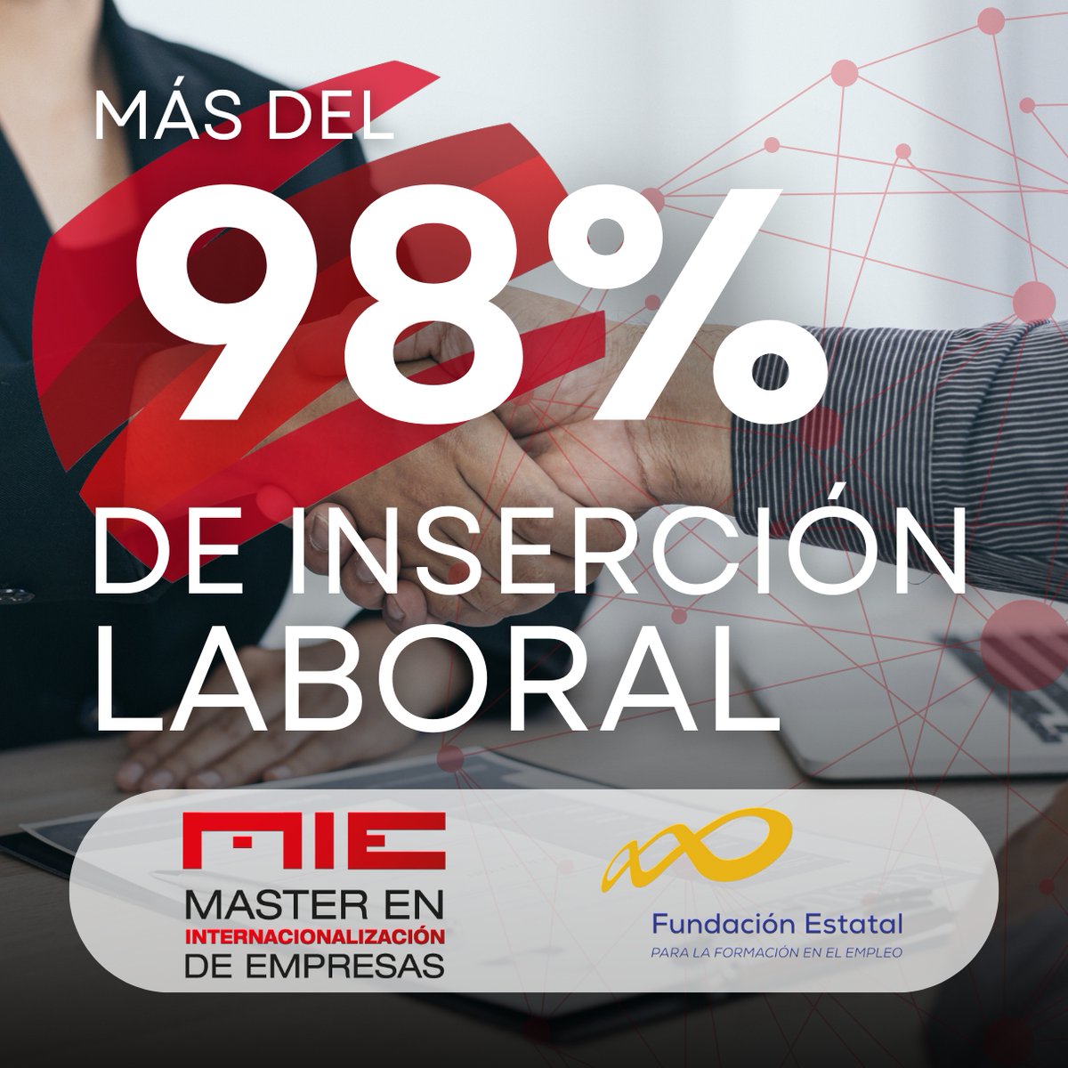 MasterComExt's tweet photo. 🙋‍♂️ ¿Sabías que el 98% de los titulados de nuestro máster trabajan en el sector de la internacionalización tras finalizar el postgrado? https://t.co/YjyI9vSNpC