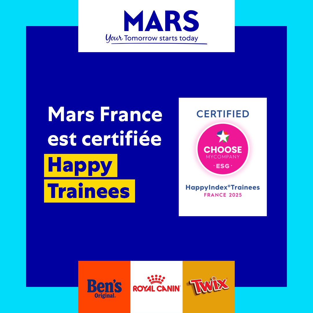 Mars Wrigley France (@marswrigleyfr) on Twitter photo Très fiers de vous annoncer que nous sommes, pour la 11ème année consécutive, certifiés #HappyTrainees ! 
MERCI à nos jeunes talents pour leur confiance et leurs retours précieux, ainsi qu’à nos équipes qui œuvrent chaque jour pour rendre cette expérience inoubliable ! Très fiers de vous annoncer que nous sommes, pour la 11ème année consécutive, certifiés #HappyTrainees ! 
MERCI à nos jeunes talents pour leur confiance et leurs retours précieux, ainsi qu’à nos équipes qui œuvrent chaque jour pour rendre cette expérience inoubliable !