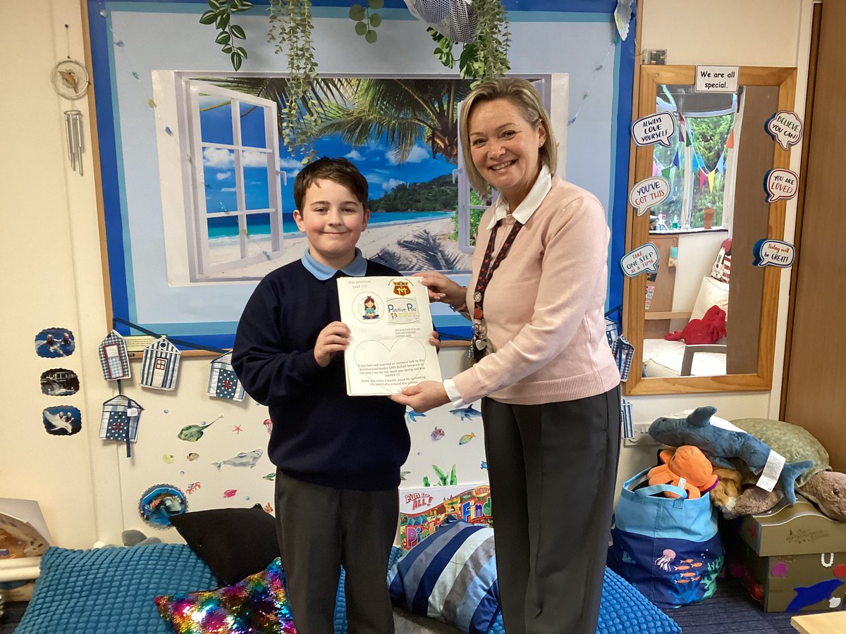 Thank you Conor for your fabulous poster you have made for the positive pod! Mrs Bithell is very grateful and cant wait to get it on the wall #OurLadys #wellbeing #positivepod