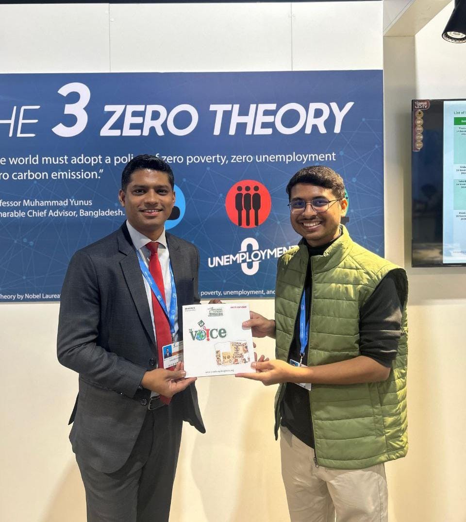 The Voice presented to Salauddin Ahmed Reza vai as a distinguished guest speaker of #BangladeshYouthCOP2024. 

#Brighters
#ClmateAction
#COP29 <a href="/Yunus_Centre/">Muhammad Yunus</a> <a href="/FFF_Bangladesh/">Fridays For Future - Bangladesh</a> <a href="/Fridays4future/">Fridays For Future</a>