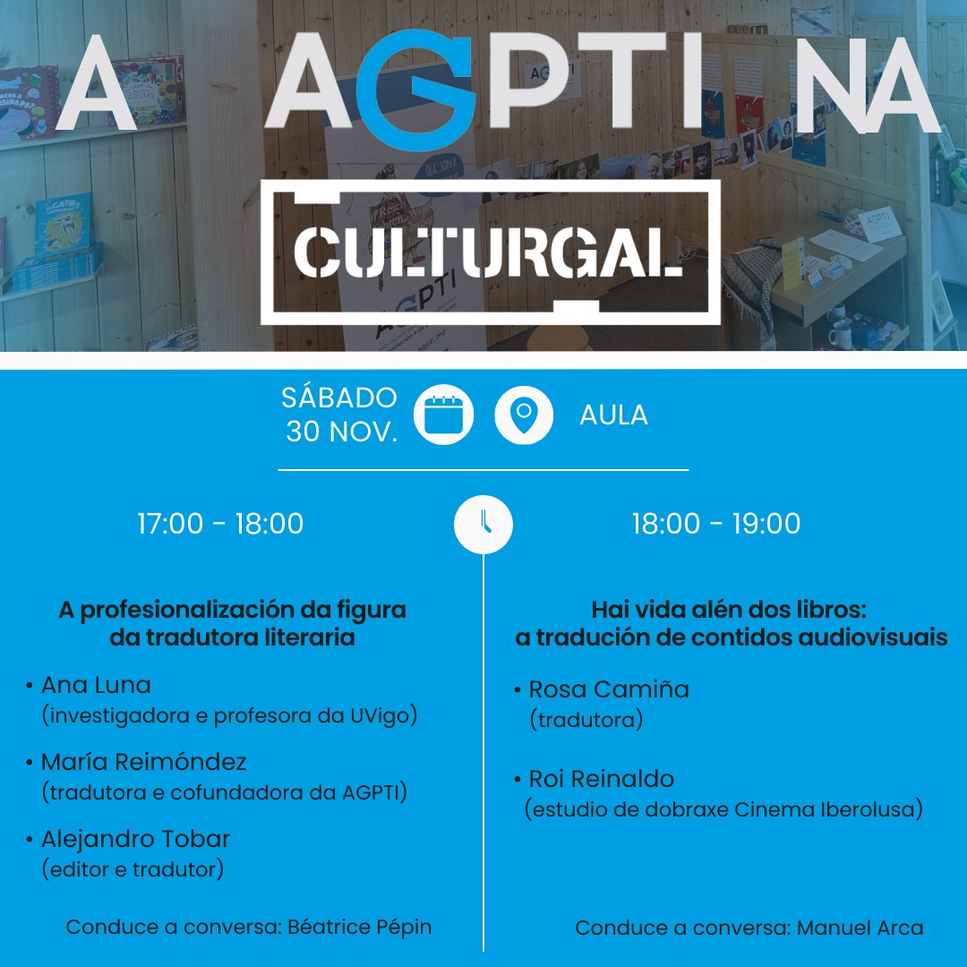 📚🎞️ Presentamos as actividades que organizamos nesta nova edición da <a href="/culturgal/">Culturgal</a>!

📣 O vindeiro sábado 30 temos unha cita coas traducións literaria e audiovisual no espazo Aula.