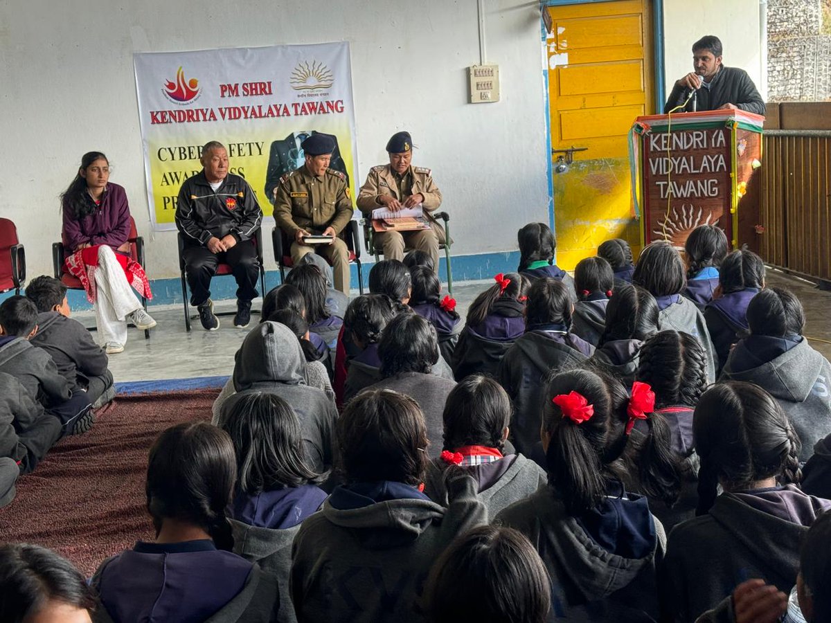 On 22/11/2024 an awareness program on New Criminal Laws and Cybercrime was conducted at Kendriya Vidyalaya, Tawang by L/Insp. Niyi Angu, OC PS Tawang and SI Ajati Mimi. Further, HC Sangey Tsering imparted knowledge and demonstrated Self Defence techniques to the students.