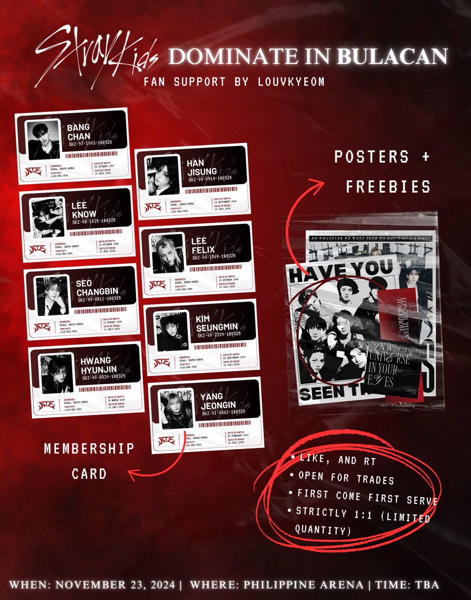 stray kids dominate in bulacan freebies 

— fan support by me <a href="/louvkyeom/">ryna +82</a> 

✮ like, and rt 
✮  open for trades
✮  limited qty only (1:1)
✮  loc/exact time tba

#dominATE_BULACAN #SKZ_in_BULACAN 
<a href="/Stray_Kids/">Stray Kids</a>