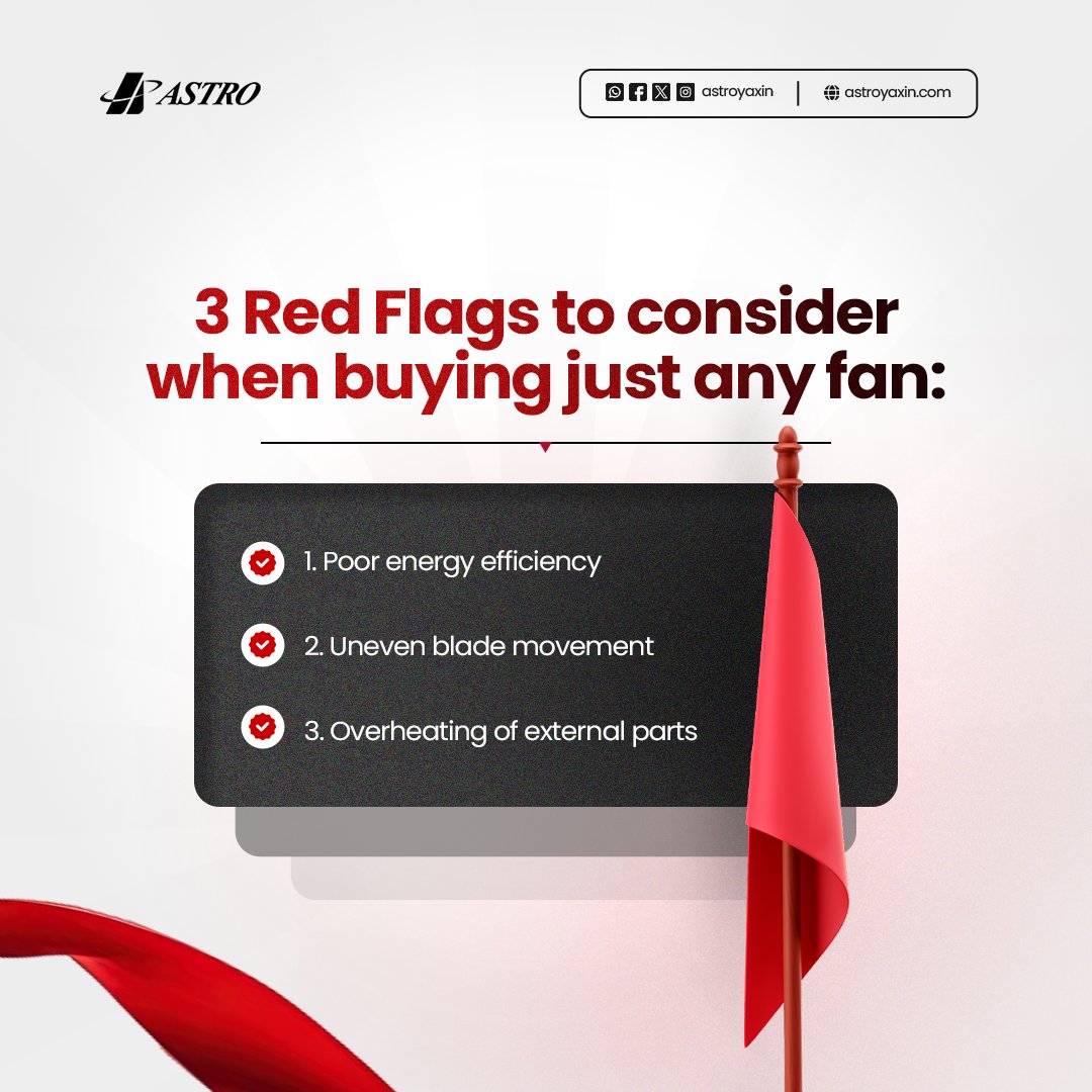 astroyaxin's tweet photo. With Astro fans, it’s all green flags - adjustable speed, durable materials, high airflow, and energy efficiency!
Choose comfort, choose Astro.
#coolingsolution #ventilationsolutions #energyefficiencytips #redflag #greenflagsonly https://t.co/XwcaQj8TqW
