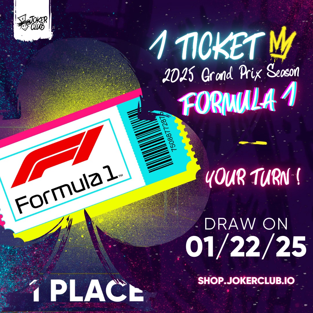 JokerClubSpirit's tweet image. 🏁 Ready to feel the speed?
The draw opens TODAY: your chance to WIN a ticket to a 2025 FORMULA 1 Grand Prix! 🏎️🔥 shop.jokerclub.io

Not a holder yet? Get your Joker NFT now and don’t get left behind! 
==&amp;gt; bit.ly/4i1BBWY

#F1 #Giveaway #NFT