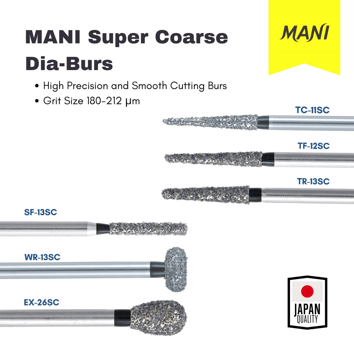 ManiMedicalInd's tweet photo. Presenting ๐๐๐๐ ๐๐ฎ๐ฉ๐๐ซ ๐๐จ๐๐ซ๐ฌ๐ ๐๐ข๐-๐๐ฎ๐ซ๐ฌ๐
๐ฐHigh precision and smooth cutting burs
๐ฐGrits sizes 180-212ฮผm
๐ฐJapanese standard quality
Contact MANI sales representative to learn more about our vast range of dental burs!
#MANI #DIABURS #CarbideBurs https://t.co/jh1sQpyYe1