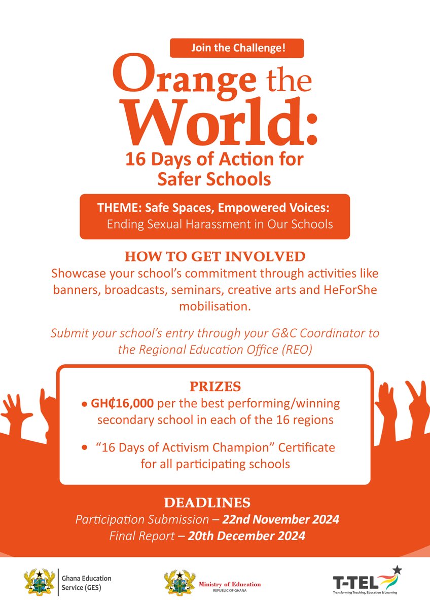 Join the Challenge.
#OrangeTheWorld #16DaysOfActivism 
<a href="/gheduservice/">Ghana Education News</a>