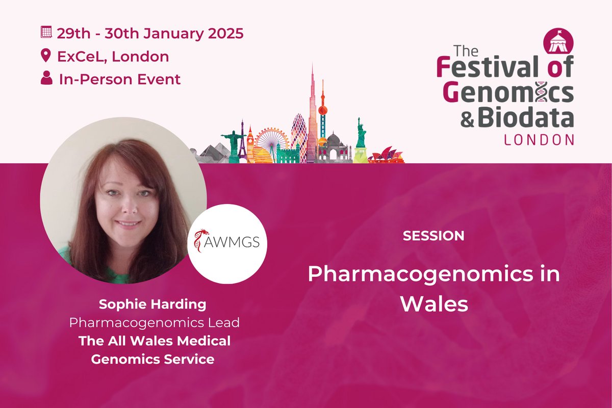 Sophie Harding (<a href="/hardingnumber5/">Sophie Harding, PharmD</a>, Pharmacogenomics Lead, <a href="/MedGenWales/">The All Wales Medical Genomics Service</a>) will update us on the progress of #pharmacogenomics workstreams in Wales at The Festival of Genomics and Biodata. Register here: hubs.la/Q02WkwWL0 #FOG2025
