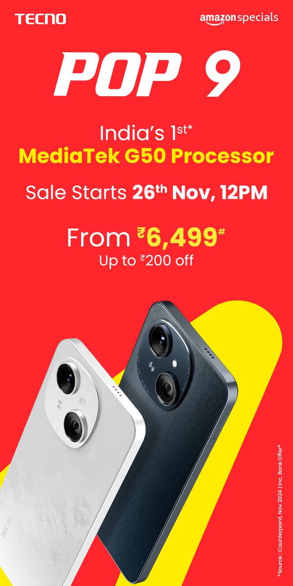 amdebasist's tweet photo. TECNO has launched its latest smartphone, the POP 9 4G, today.  POP 9 boasts a 6.67-inch HD+ dynamic punch-hole display with a 90Hz refresh rate, MediaTek G50 processor. POP 9 provides durability with IP54-rated dust and splash resistance, rare to find in this price segment. https://t.co/Ti5ogK91zV