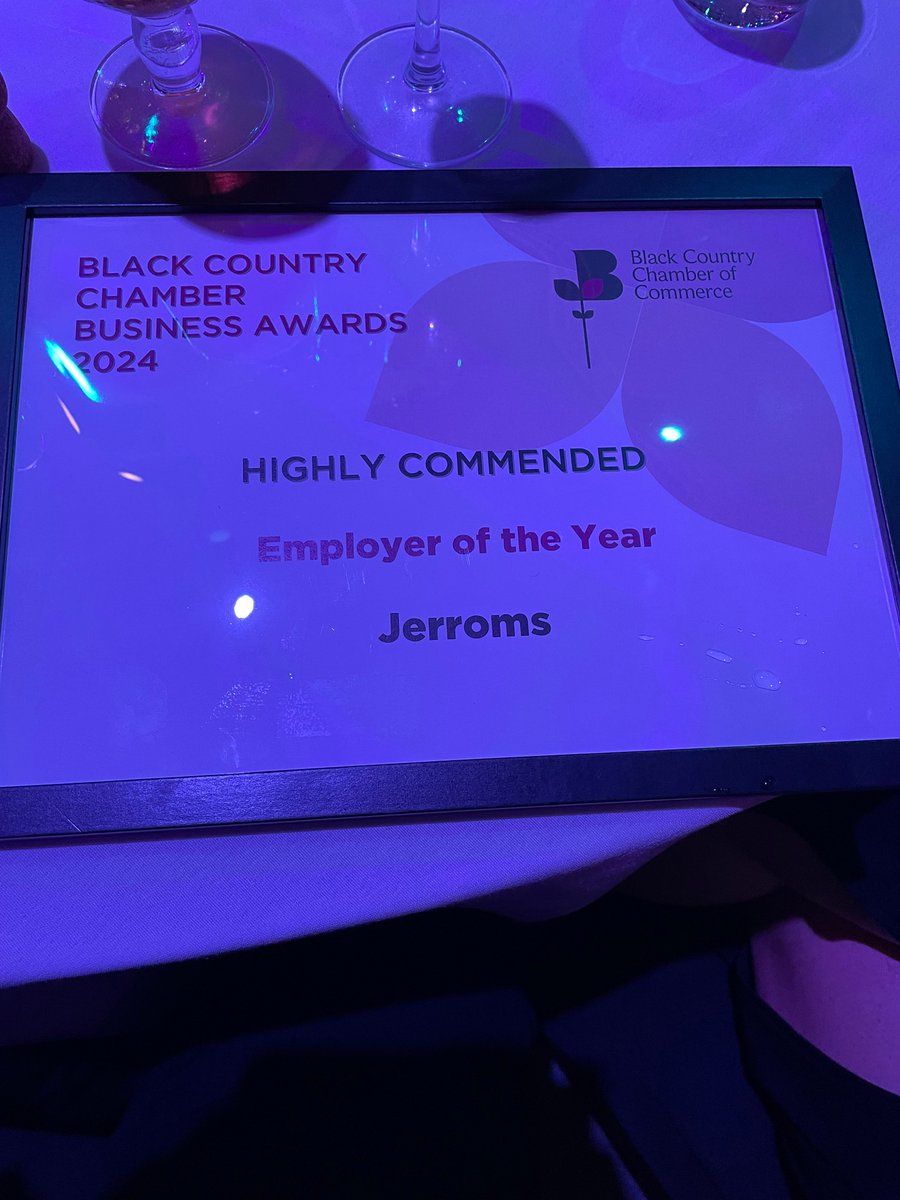 JerromsUK's tweet photo. Our Halesowen team had such a fantastic evening at the Black Country Chamber Awards!
 
Although we didn’t win, we were awarded "Highly Commended" in the Employer of the Year category.

Congratulations to all the winners! 🎉
 
#BCCCAwards #blackcountry #awards #employeroftheyear https://t.co/6jUbwgm8Gy