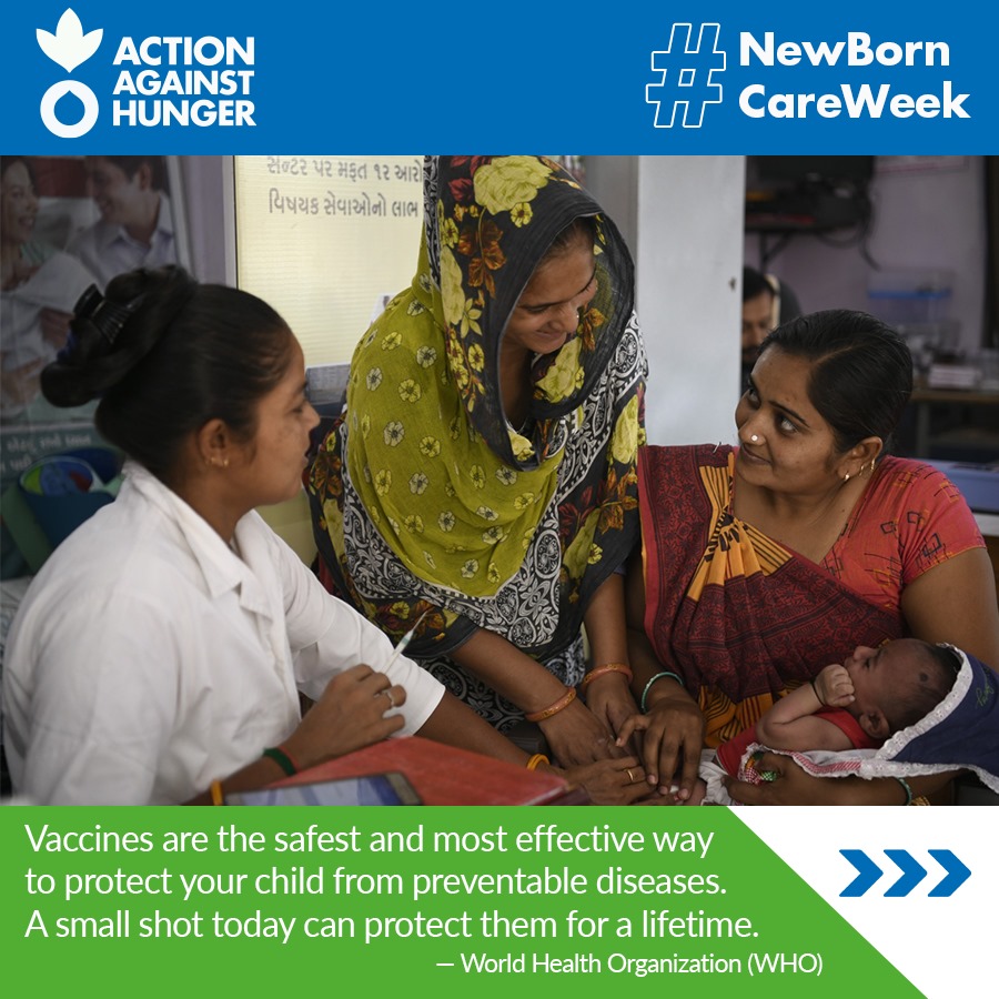 AAH_India's tweet photo. Vaccines protect your child from preventable diseases. A small shot today secures a healthier future. This #NewBornCareWeek, we emphasize the importance of vaccinations for every baby’s well-being. #ActionAgainstHunger #VaccinationMatters https://t.co/YlzUSs9zll