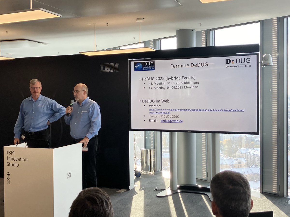 ⁦@Db2_Whisperer⁩ and ⁦<a href="/globomike/">Michael Tiefenbacher</a>⁩ announcing the dates for the next #DeDUG workshops on #Db2: January 31st, 2025 in Böblingen and April 4th, 2025 in Munich