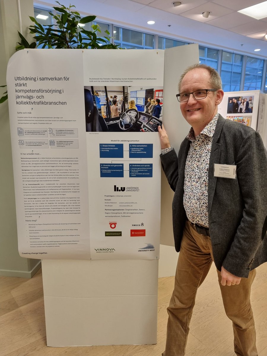 LiU Railway & Public Transport (@liu_jvgkoll) on Twitter photo Igår och idag var <a href="/bitsteller/">Nils Breyer 🇪🇺</a> och <a href="/andpe41/">Anders Peterson</a> hos <a href="/vinnovase/">Vinnova</a> för att berätta om projektet "Utbildning i samverkan för stärkt kompetensförsörjning i järnvägs- och kollektivtrafikbranschen". Ett kul projekt där vi samverkar med bl a <a href="/ostgotatrafiken/">ÖstgötaTrafiken</a>, Sweco, <a href="/Trafikverket/">Trafikverket</a> och JBS. Igår och idag var <a href="/bitsteller/">Nils Breyer 🇪🇺</a> och <a href="/andpe41/">Anders Peterson</a> hos <a href="/vinnovase/">Vinnova</a> för att berätta om projektet "Utbildning i samverkan för stärkt kompetensförsörjning i järnvägs- och kollektivtrafikbranschen". Ett kul projekt där vi samverkar med bl a <a href="/ostgotatrafiken/">ÖstgötaTrafiken</a>, Sweco, <a href="/Trafikverket/">Trafikverket</a> och JBS.
