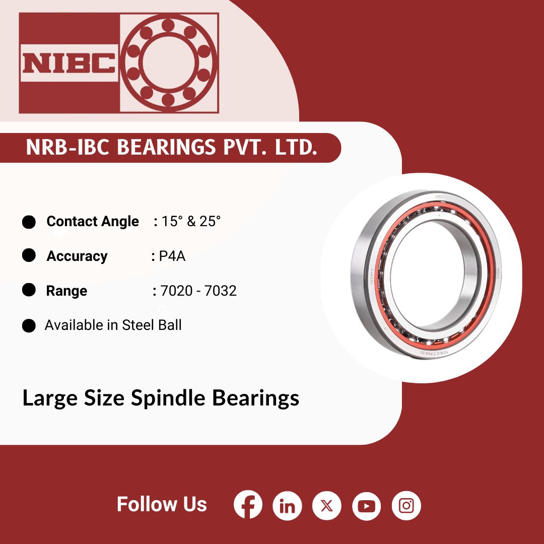 IbcNrb's tweet photo. NRB-IBC Bearings Pvt Ltd large-size spindle bearings with P4A precision.  with 15° and 25° contact angles and a range from 7020 to 7032.

To discover
write to marketing@nibc.in
Website https://t.co/zoAl6zGLPm

#SpindleBearings  #MachineTools #ReliableBearings #Beindian #Beindian https://t.co/3ZdUjI6EgY