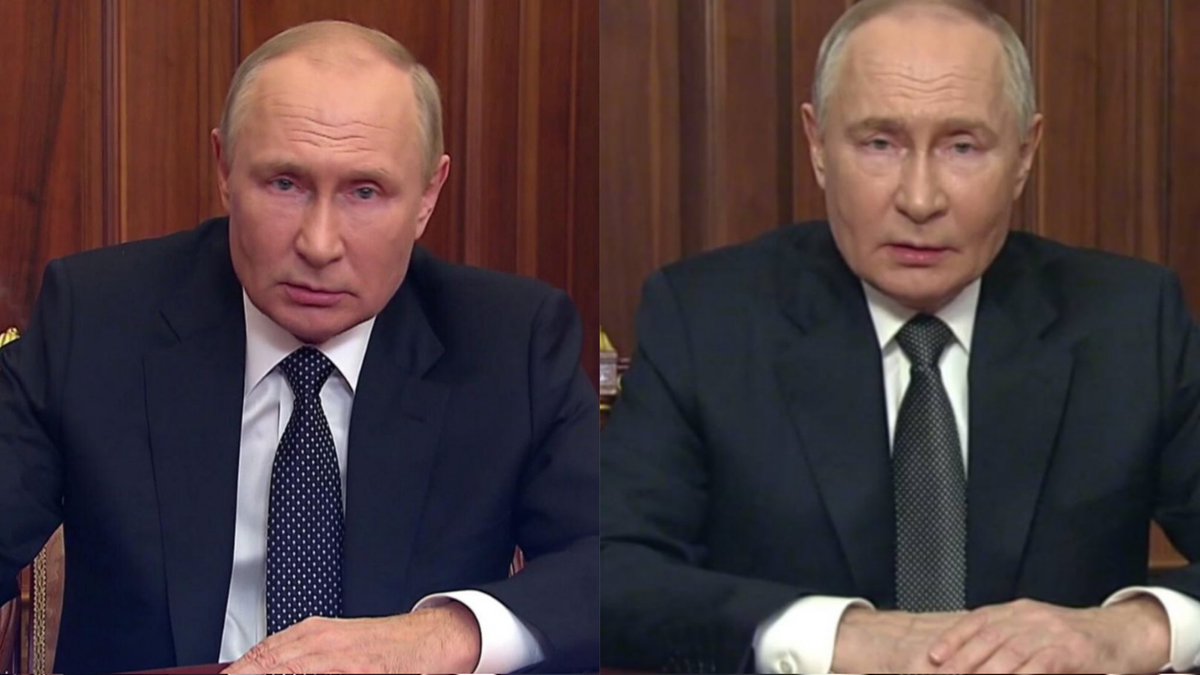 Ray_Atsushi's tweet photo. Мы можем долго обсуждать, что сказал Путин в своём последнем обращении, но почему никто не говорит о том, как он выглядел и вёл себя? 

Разница на лицо: https://t.co/KXFySu1kqm
