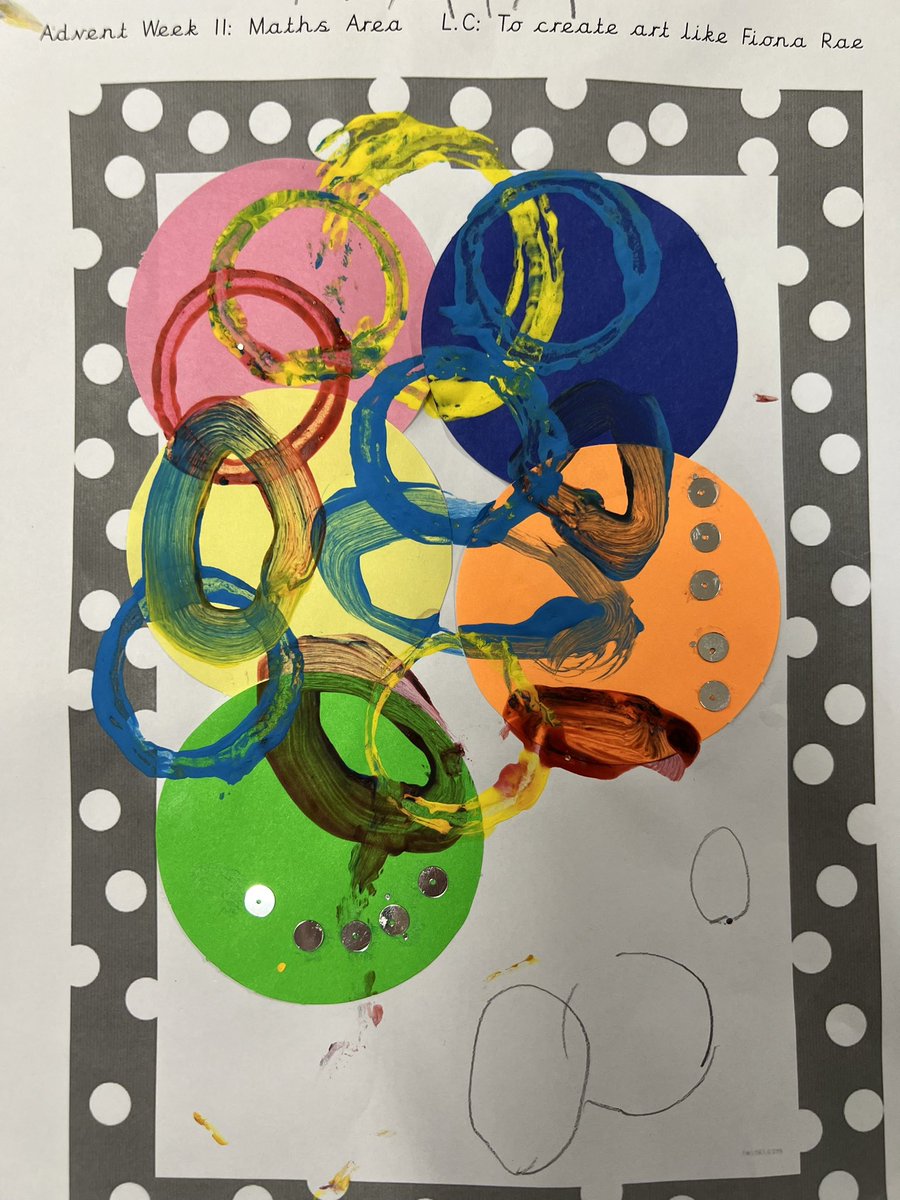 class2stmarys's tweet photo. We have had a great week in Reception- using our retrieval skills to do some colour mixing based on our Elmer text and after learning about circles in Maths we created our own circle art work like Fiona Rae. Well done! @stmarysderby https://t.co/5Y4jYQGwjD