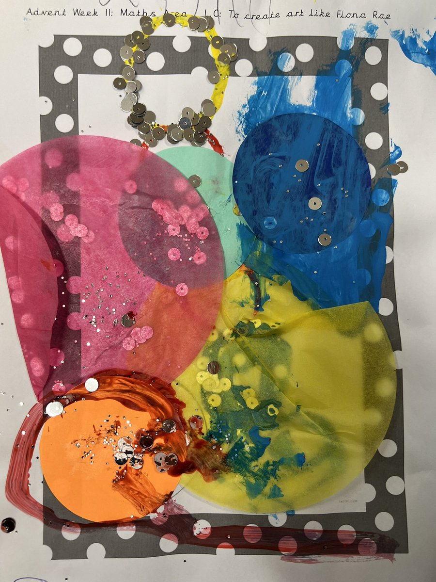 class2stmarys's tweet photo. We have had a great week in Reception- using our retrieval skills to do some colour mixing based on our Elmer text and after learning about circles in Maths we created our own circle art work like Fiona Rae. Well done! @stmarysderby https://t.co/5Y4jYQGwjD