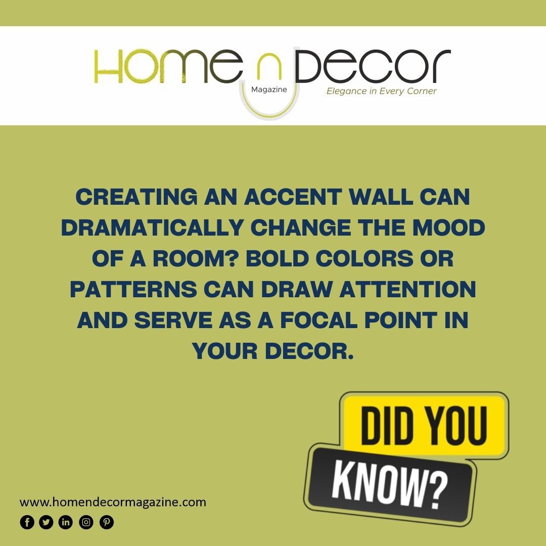 HnDmagazine's tweet image. Transform any room with a bold accent wall! Whether it's a striking color or an eye-catching pattern, an accent wall is the perfect way to create a unique focal point and set the mood. ✨🏡 

#AccentWallMagic #BoldDecor #RoomTransformation #FocalPoint #HomeInspiration
