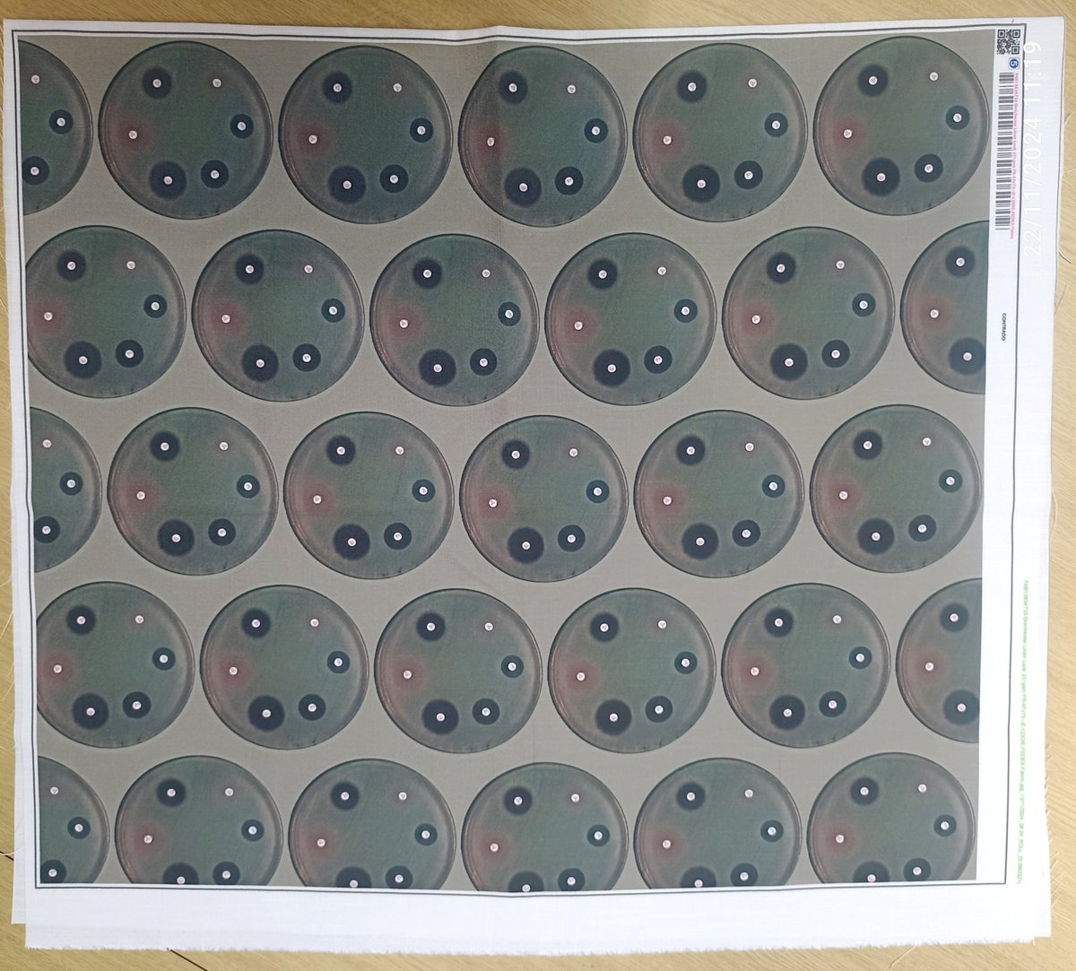 JDrabinska's tweet image. Just in time for #WAAW2024 my research fabric inspired by antibiotic sensitivity plates is ready. Let's act on #AMR and test antibiotic resistance before treatment! 
@ucdconwayinstitute @ResearchIrel #CutFromTheSameCloth