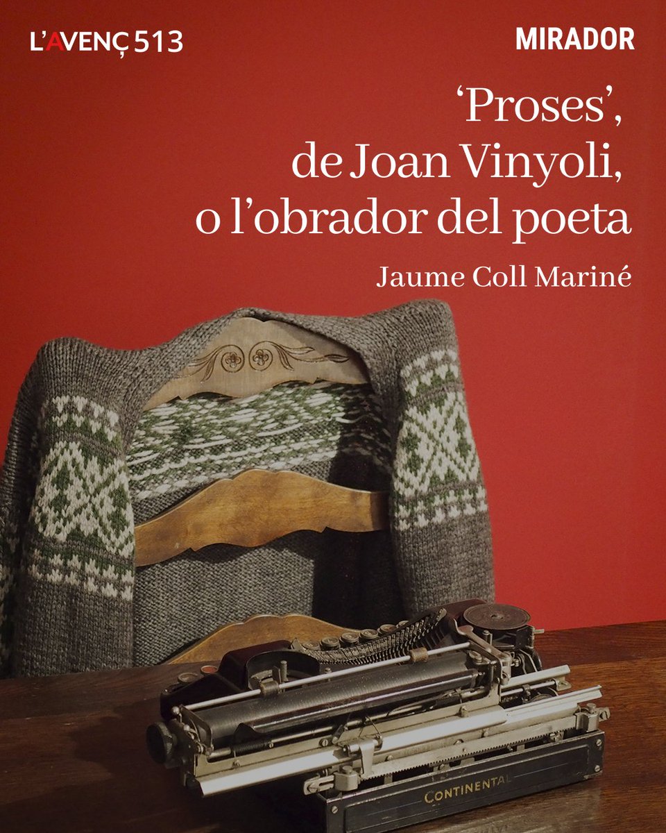 "Una cosa innegablement interessant de resseguir és el que Torra anomena 'complementarietat entre vers i prosa' al llarg de l’obra de Vinyoli."

Al 513, Jaume Coll Mariné s'endinsa en les 'Proses' de Joan Vinyoli, editades per <a href="/Gina4224/">Georgina</a>
lavenc.cat/noticia/324/pr…