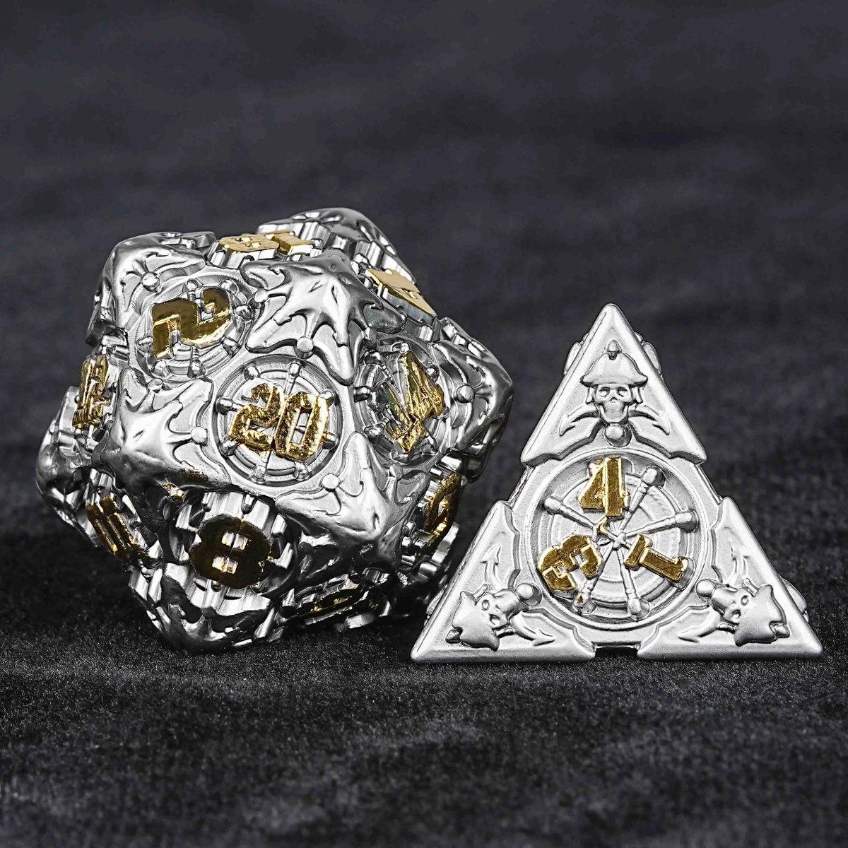 gbtdice's tweet photo. The combination of the silver base and gold accents creates a visually striking effect. 
The detailed craftsmanship is evident in every edge and number. 
They're perfect for those who appreciate both aesthetics and functionality in their gaming gear. 
#Dice #Sophisticated #dnd5e https://t.co/gOHc6rd5qH