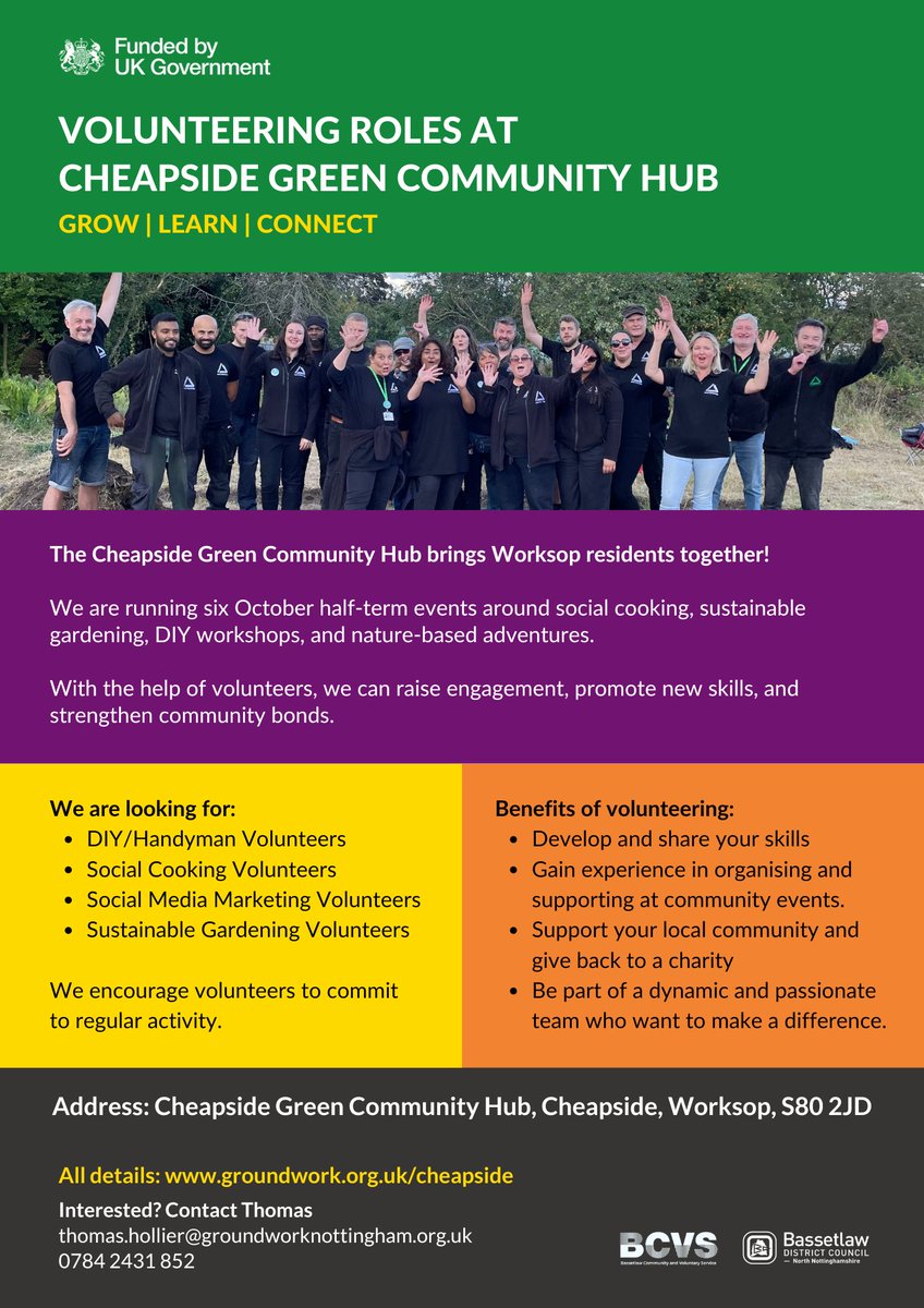Groundwork Five Counties (@groundwork_gwfc) on Twitter photo 📣 Volunteering in Worksop!
We need enthusiastic volunteers to help with events and ad-hoc support.
Be part of something wonderful! Share your skills, meet new people and support your local community.
Interested? 👇
ow.ly/rwaf50U9MI5
#UKSPF <a href="/BassetlawDC/">Bassetlaw Council</a> <a href="/bassetlawcvs/">Bassetlaw Community and Voluntary Service (BCVS)</a> 📣 Volunteering in Worksop!
We need enthusiastic volunteers to help with events and ad-hoc support.
Be part of something wonderful! Share your skills, meet new people and support your local community.
Interested? 👇
ow.ly/rwaf50U9MI5
#UKSPF <a href="/BassetlawDC/">Bassetlaw Council</a> <a href="/bassetlawcvs/">Bassetlaw Community and Voluntary Service (BCVS)</a>